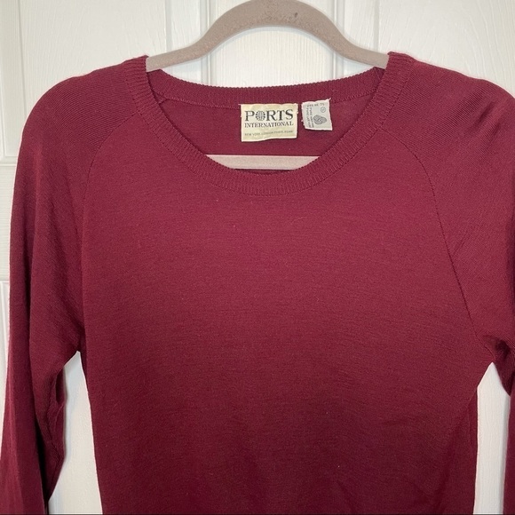PORTS international vintage crewneck burgundy pullover 100% wool sweater small - Picture 2 of 6